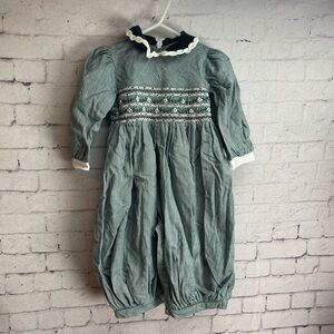 Carriage Boutiques size 12 Months green smocked girls romper